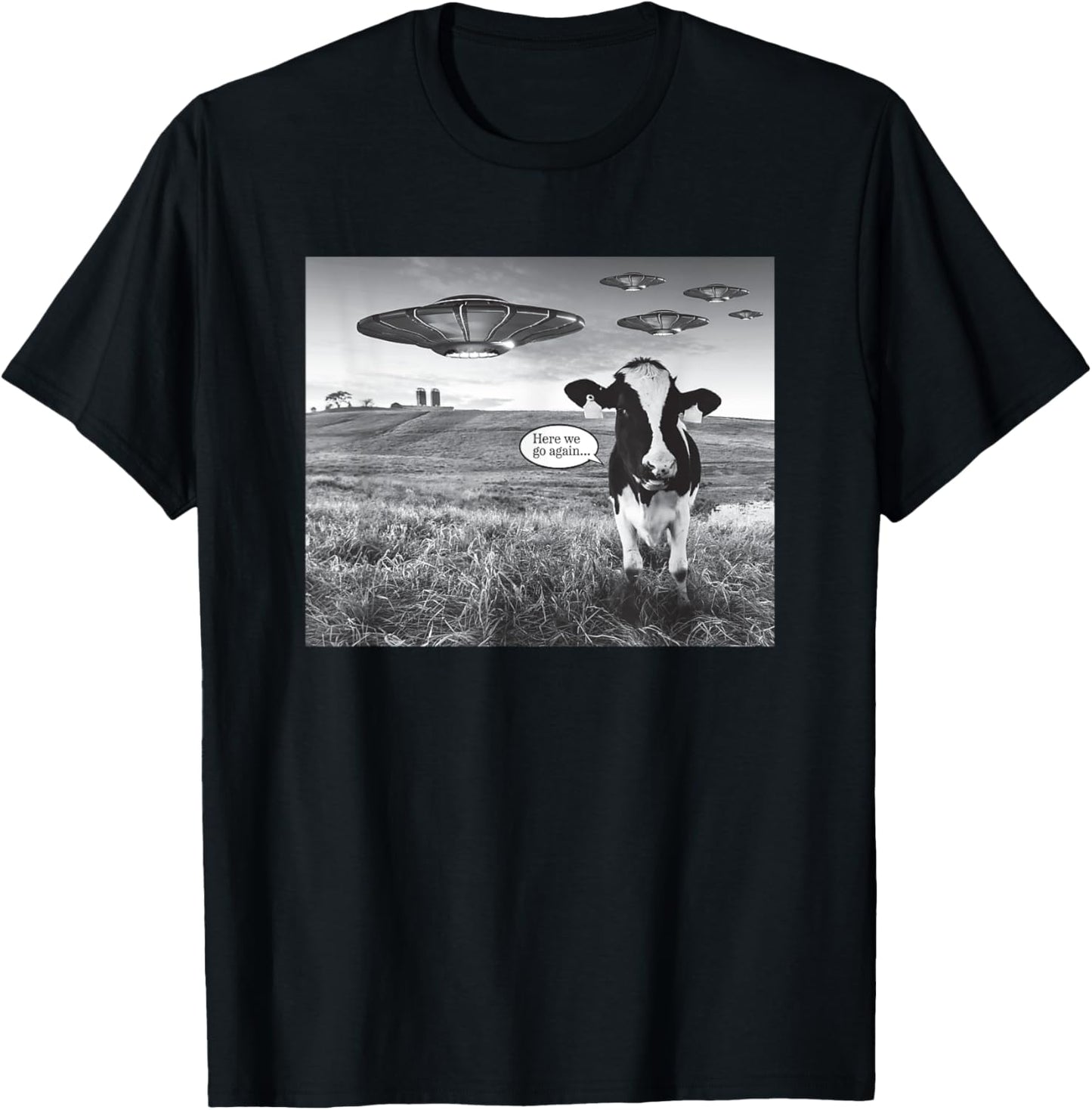 Funny Cow Selfie With Alien T-Shirt - T-Shirt | Black
