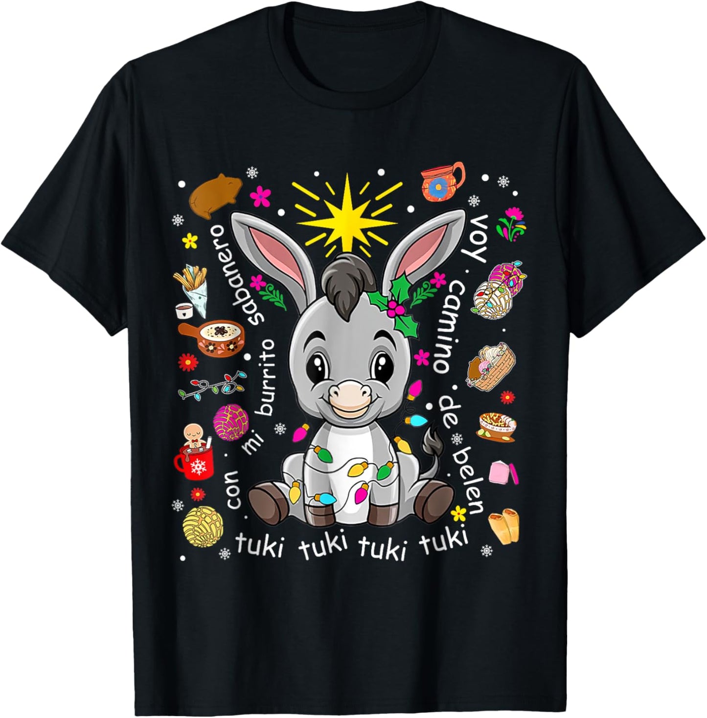 Mi Burrito Sabanero Mexican Christmas Donkey Spanish Xmas T-Shirt - T-Shirt | Black