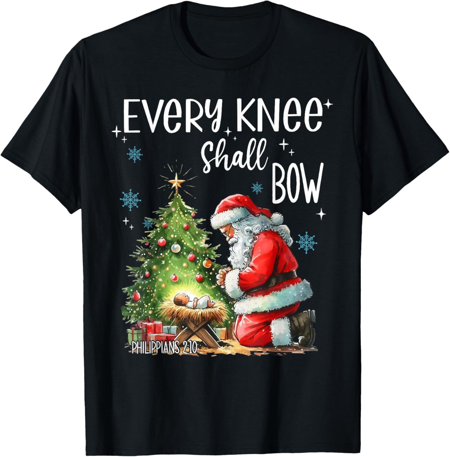 Every Knee Shall Bow Santa Claus Jesus Christian Christmas T-Shirt - T-Shirt | Black