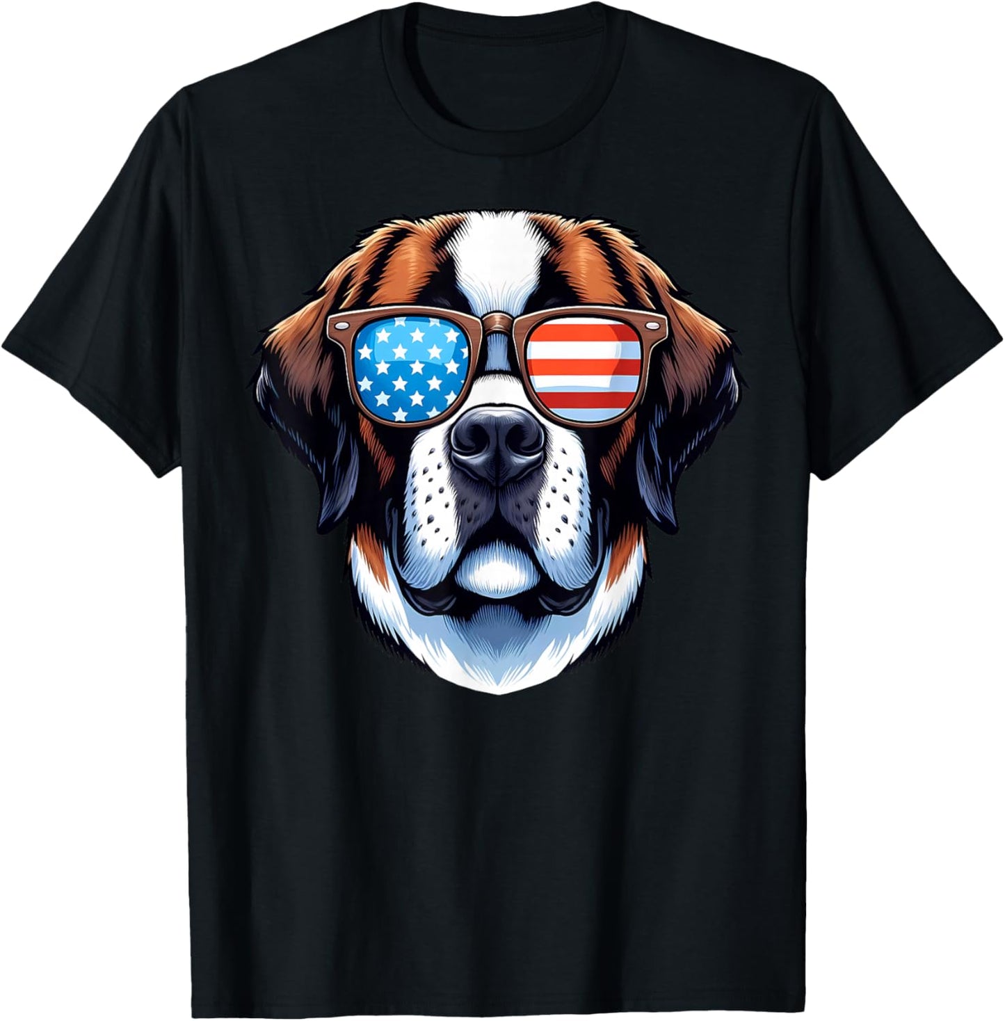 Saint Bernard Patriotic American Flag USA Sunglasses Dog T-Shirt - T-Shirt | Black