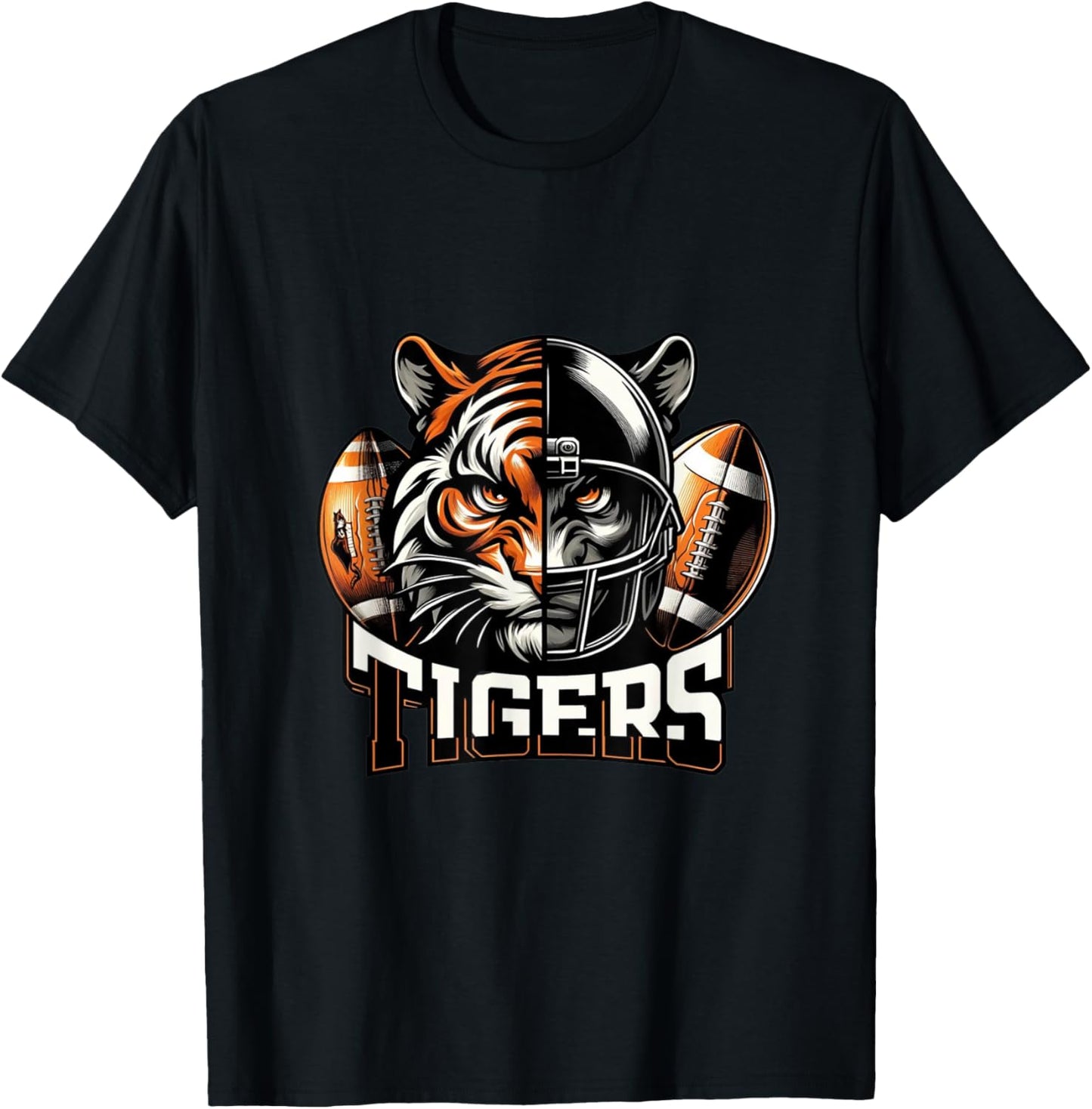 Tigers Football School Sports Fan Team Spirit T-Shirt - T-Shirt | Black