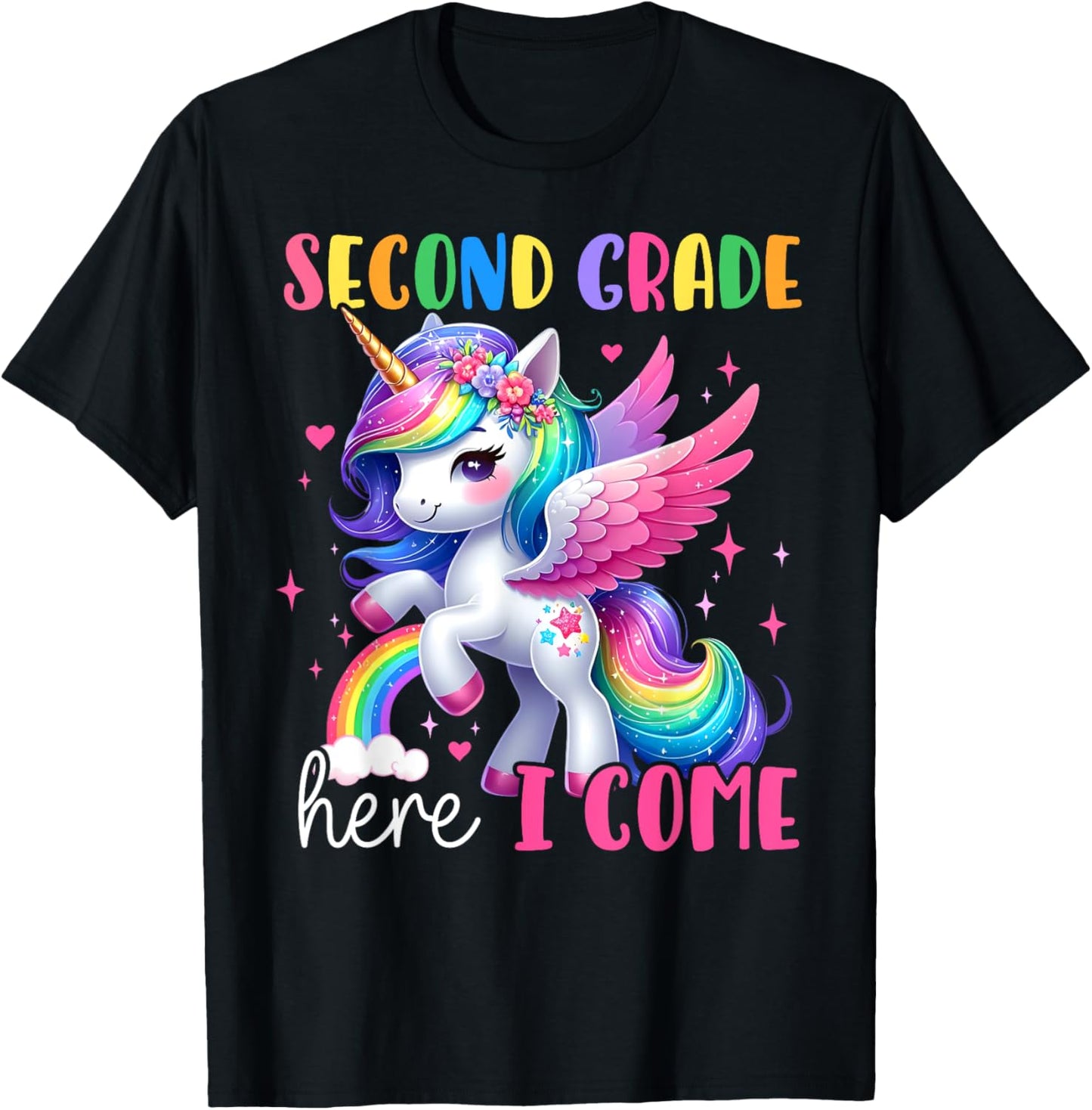 Second Grade Here I Come Unicorn Girls Kids Back To School T-Shirt - T-Shirt | Black