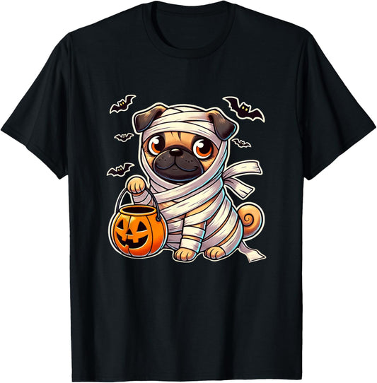 Pug Halloween Mummy Cute Pug Kids T-Shirt - T-Shirt | Black