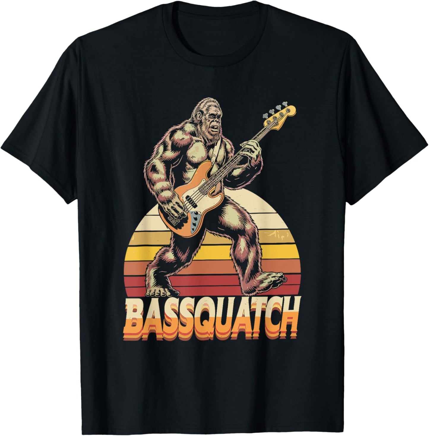 Bassquatch, Retro Bigfoot Bass Guitar Sasquatch T-Shirt - T-Shirt | Black
