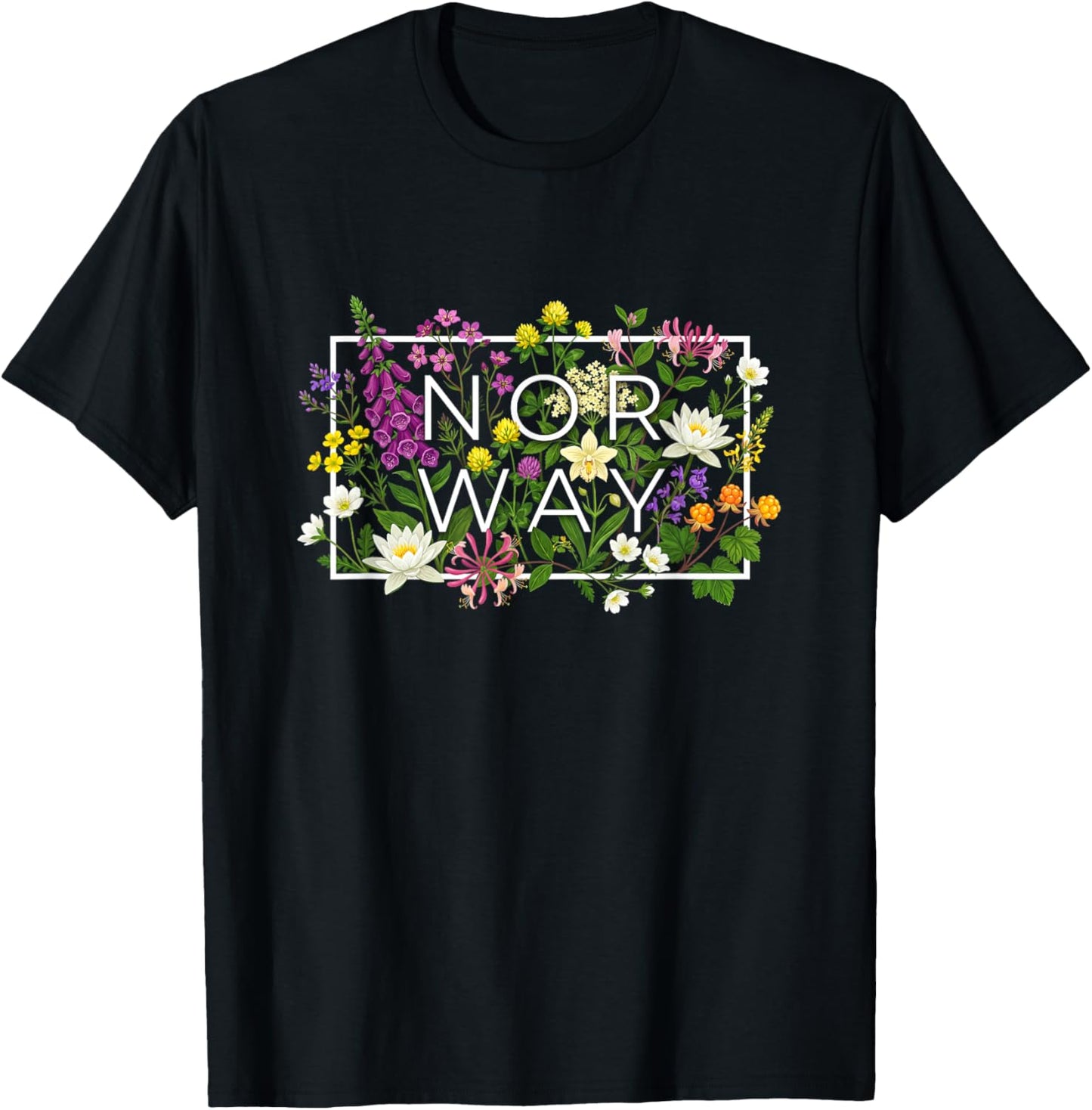 Flowers of Norway Norwegian Horizontal Word Art Souvenir T-Shirt - T-Shirt | Black