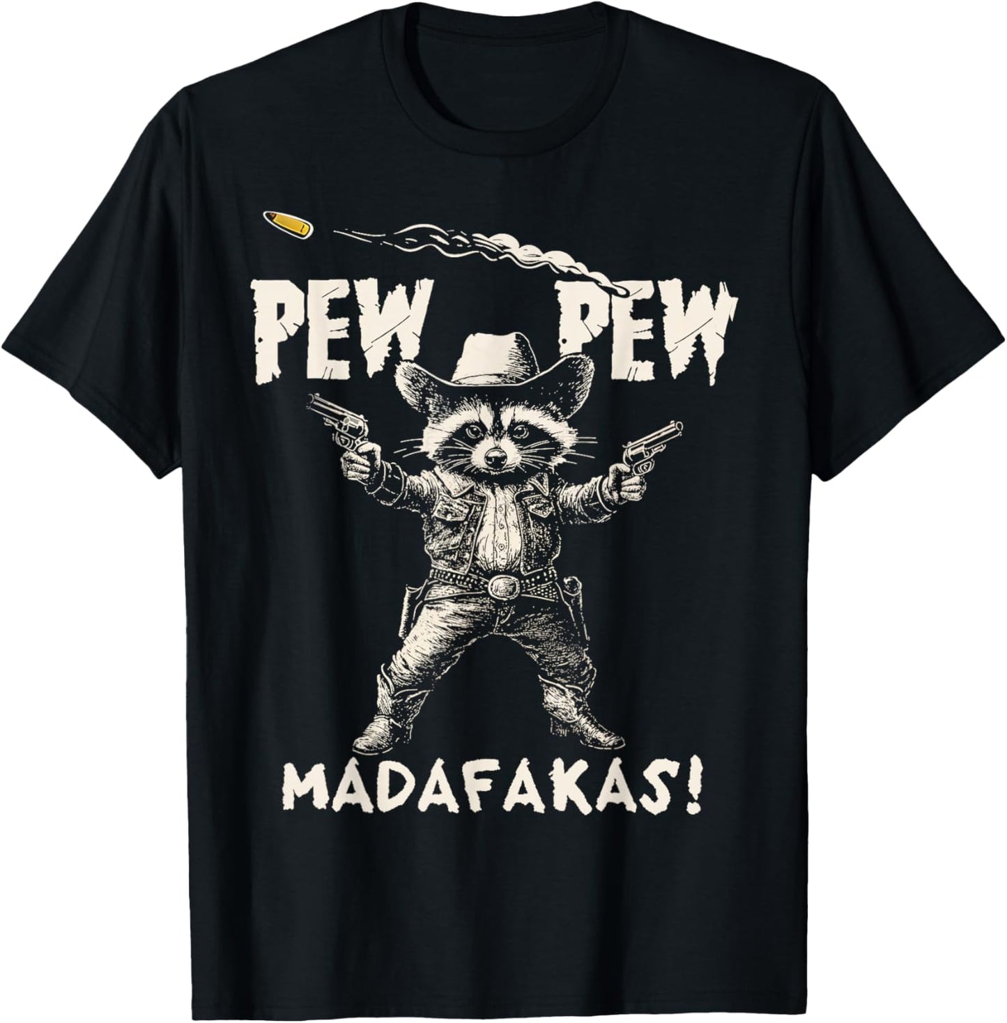 Pew Pew Madafakas Funny Raccoon Vintage 90s Graphic Style T-Shirt - T-Shirt | Black