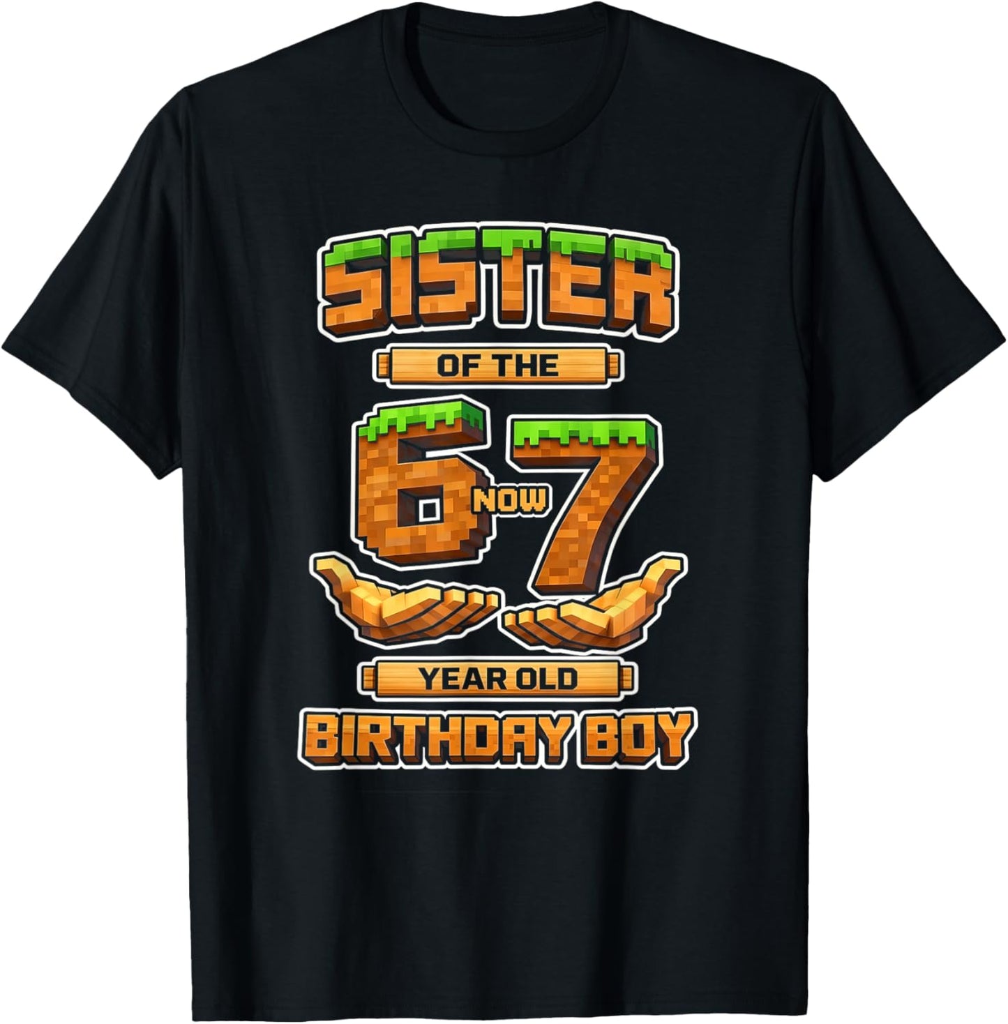 Birthday Boy 6 Now 7 Year Old 6-7 Pixel Game 67 Sister T-Shirt - T-Shirt | Black