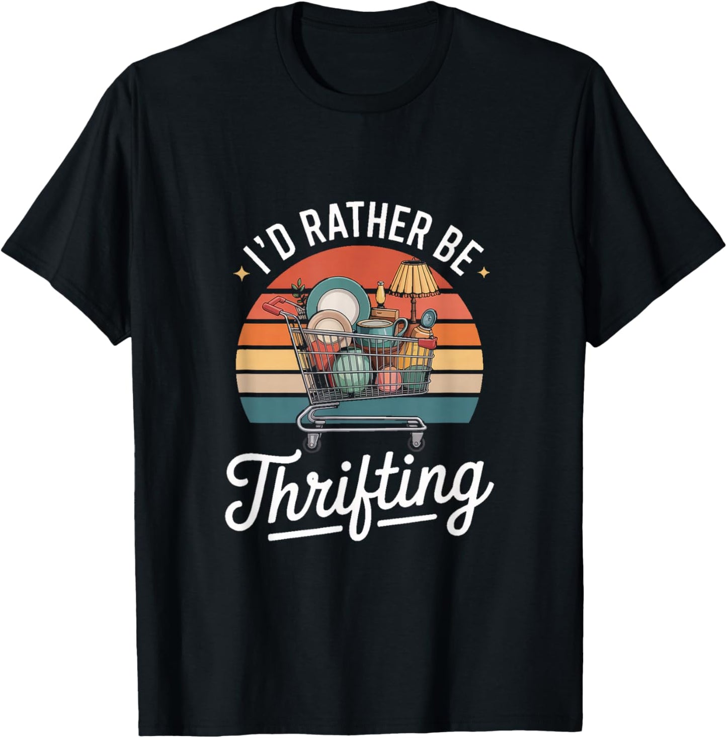 ID Rather Be Thrifting Retro Thrift Store Lover T-Shirt - T-Shirt | Black