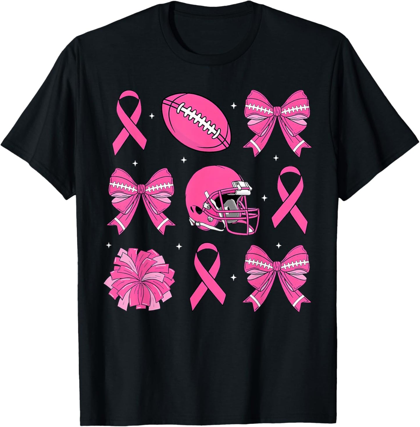 Cheer For The Cure Coquette Bow Football Breast Cancer Women T-Shirt - T-Shirt | Black