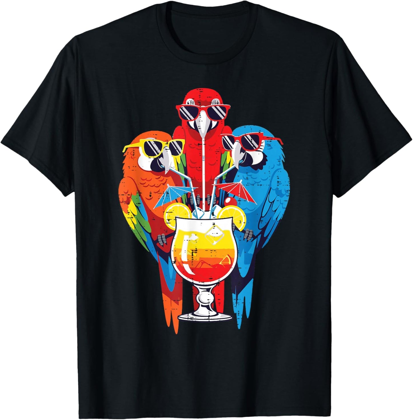 Vacation Birds Sunglasses Cocktail Parrots Summer Women's Men's T-Shirt - T-Shirt | Black