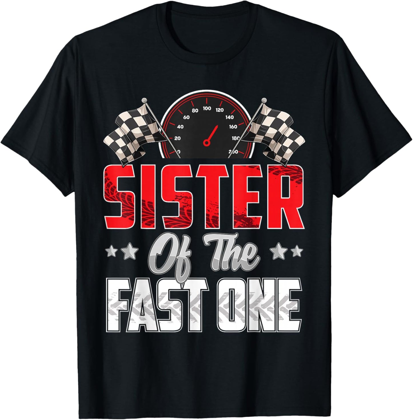 1 year old racing car fast one birthday 1st Family Sister T-Shirt - T-Shirt | Black