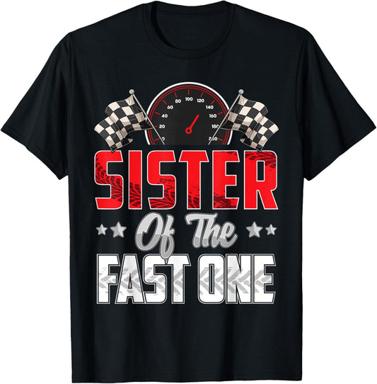 1 year old racing car fast one birthday 1st Family Sister T-Shirt - T-Shirt | Black