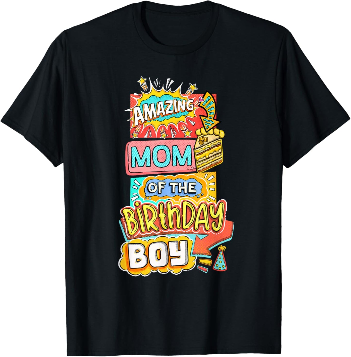 Mom Of The Birthday Boy Amazing Superhero Comic Party Family T-Shirt - T-Shirt | Black