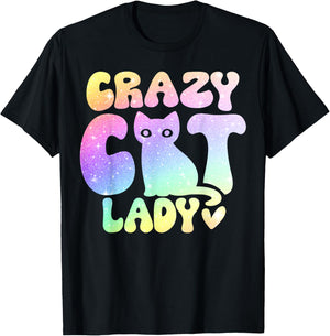 Crazy Cat Lady, Colorful Kittys Lover, Cat Lover T-Shirt - T-Shirt | Black