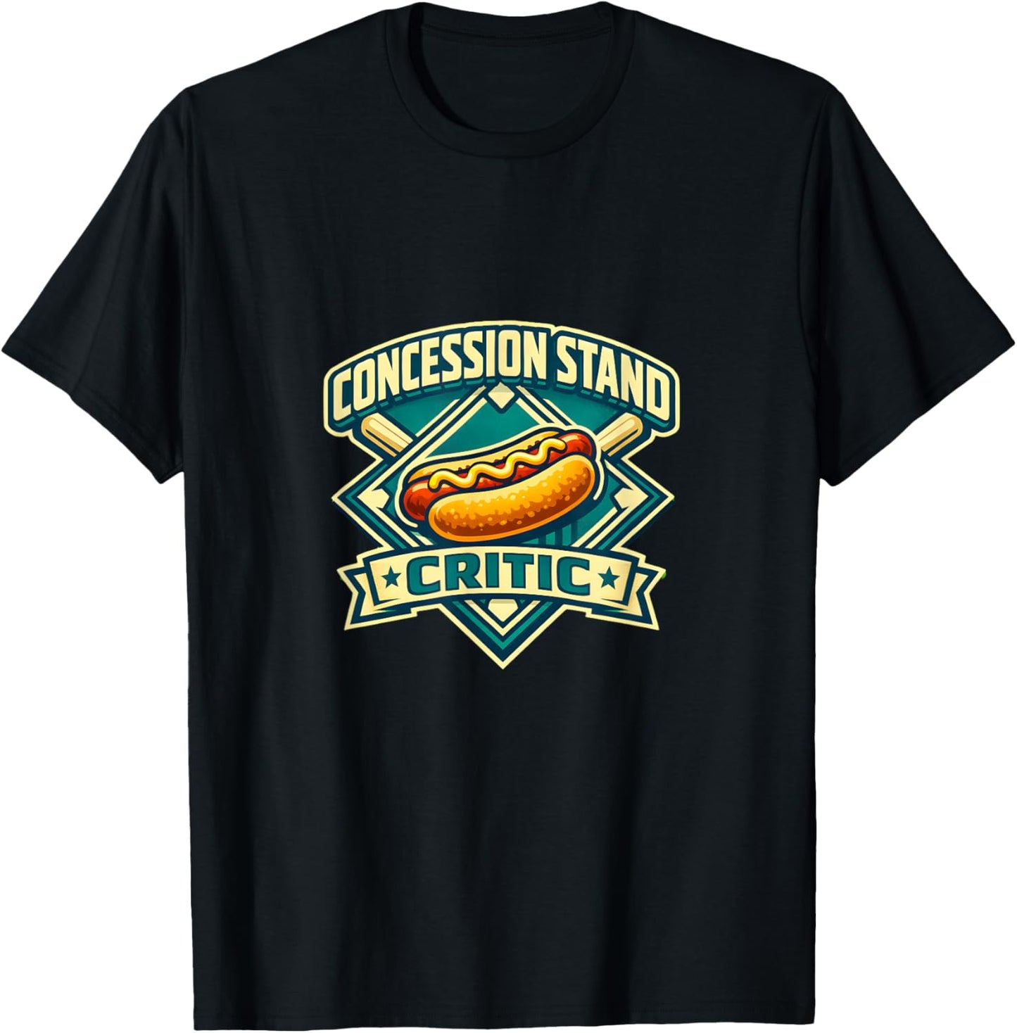 Concession Stand Critic Hot Dog Baseball Food Lover Fan T-Shirt - T-Shirt | Black