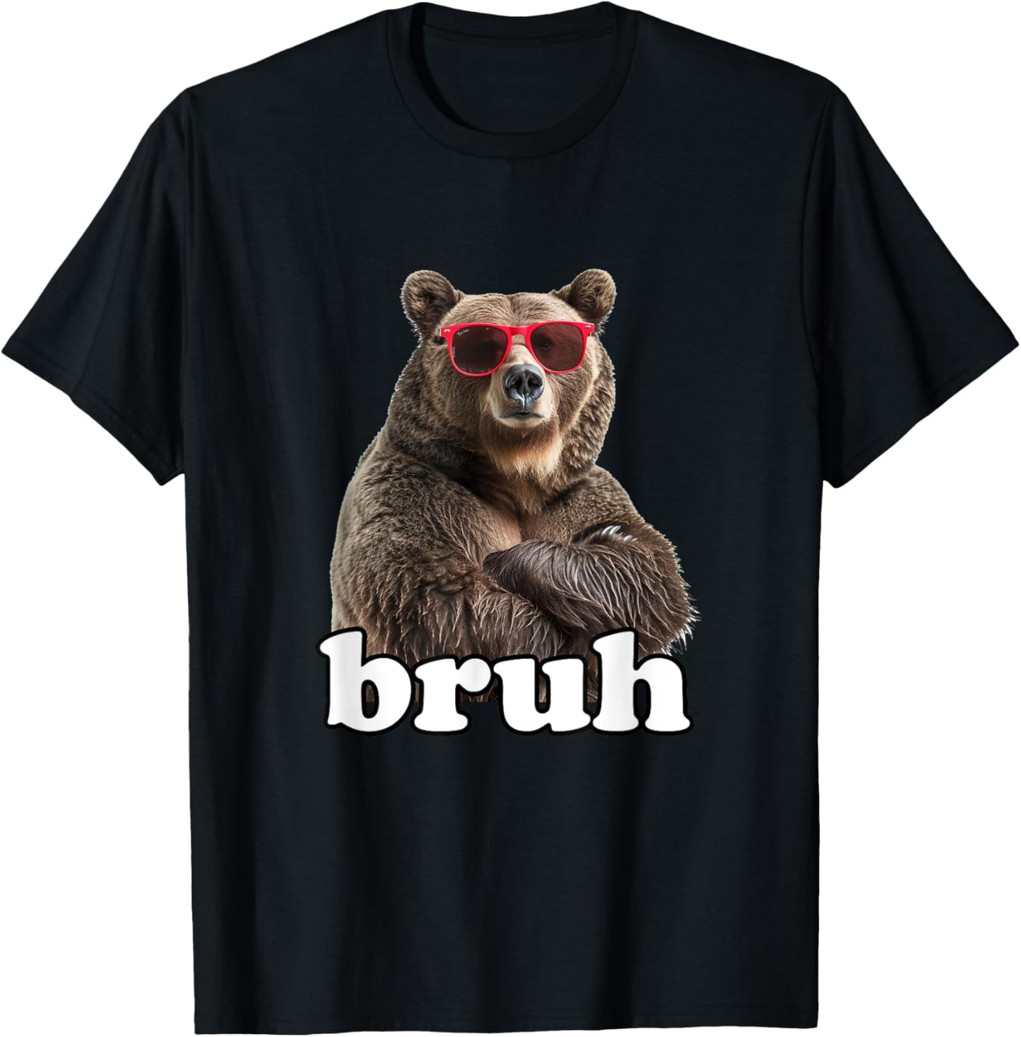 Bruh Shirt Boys Funny Cool Bear Sunglasses Bruh Meme Saying T-Shirt - T-Shirt | Black