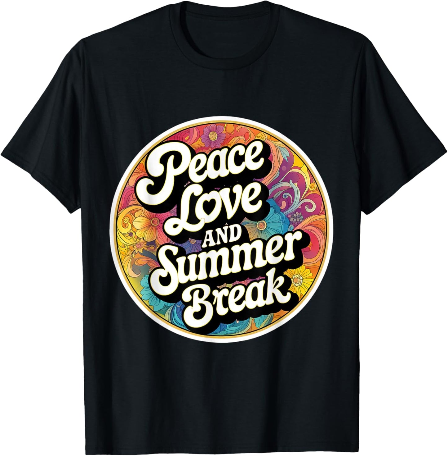 Peace Love And Summer Break Vacation Teacher Student Retro T-Shirt - T-Shirt | Black