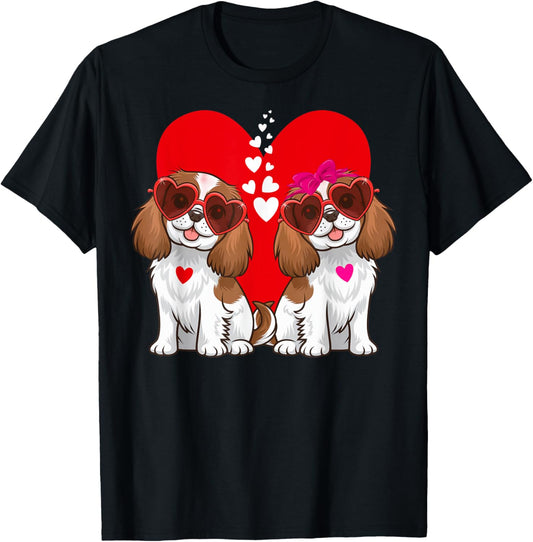 Cavalier King Charles Spaniel Dog Matching Couple Valentine T-Shirt - T-Shirt | Black