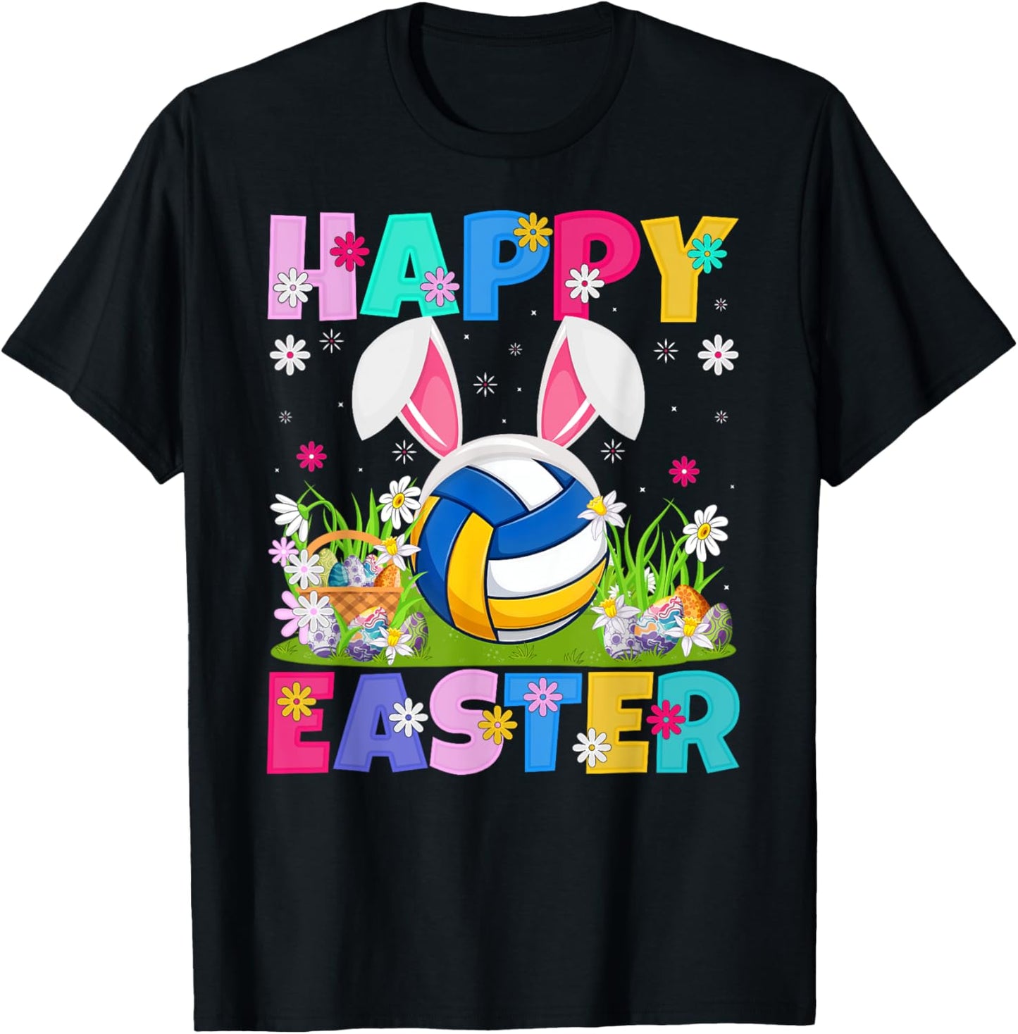 Volleyball Player Easter Egg Hunt Bunny Ear Easter T-Shirt - T-Shirt | Black