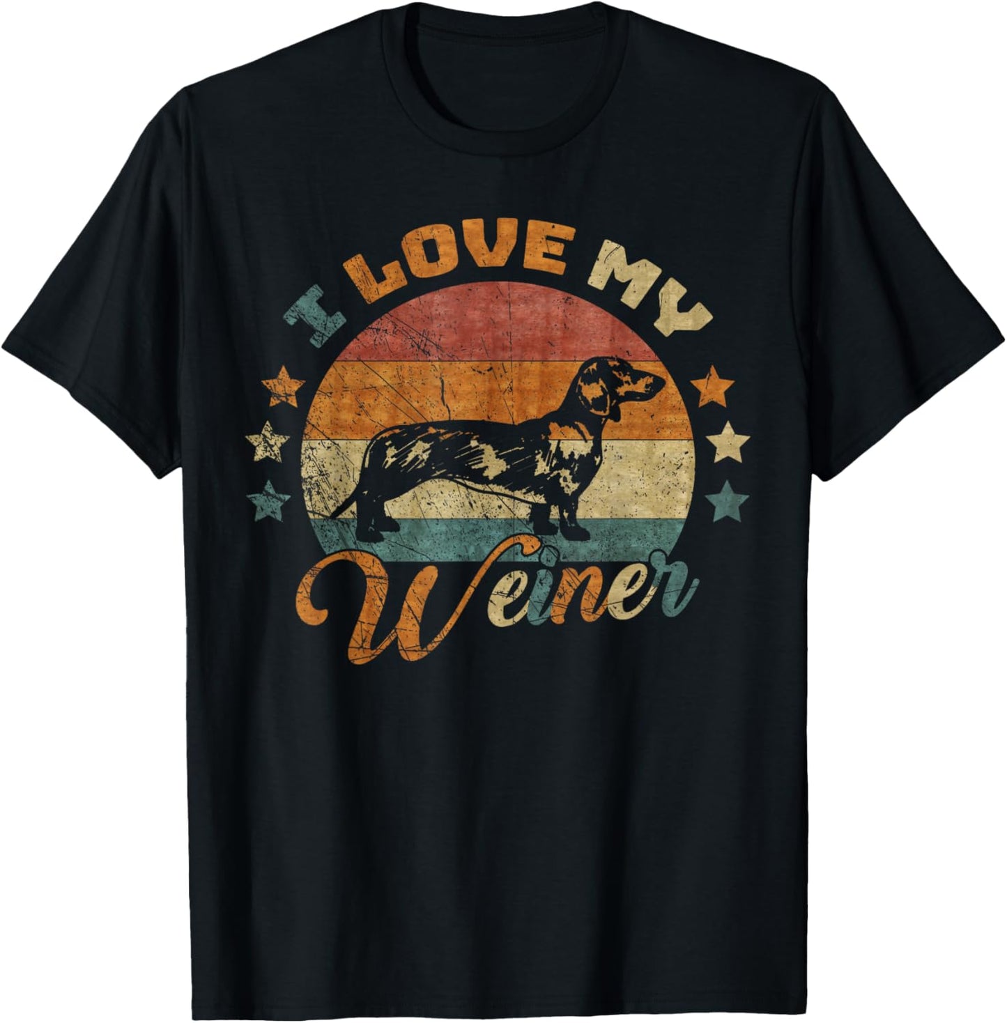 Vintage Retro I Love My Dachshund Dog Funny Weiner Lover Men Women Kids T-Shirt - T-Shirt | Black