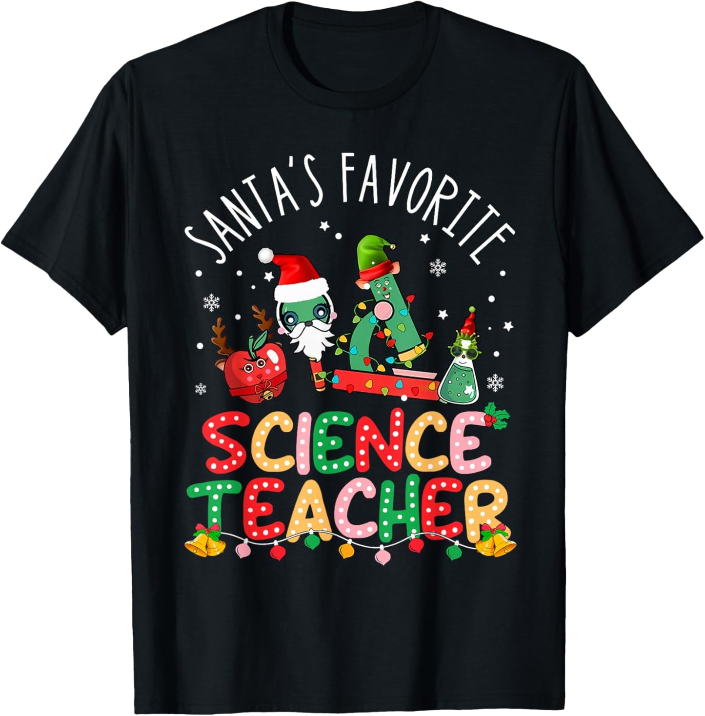 Santas Favorite Science Teacher Christmas Santa Hat Matching T-Shirt - T-Shirt | Black