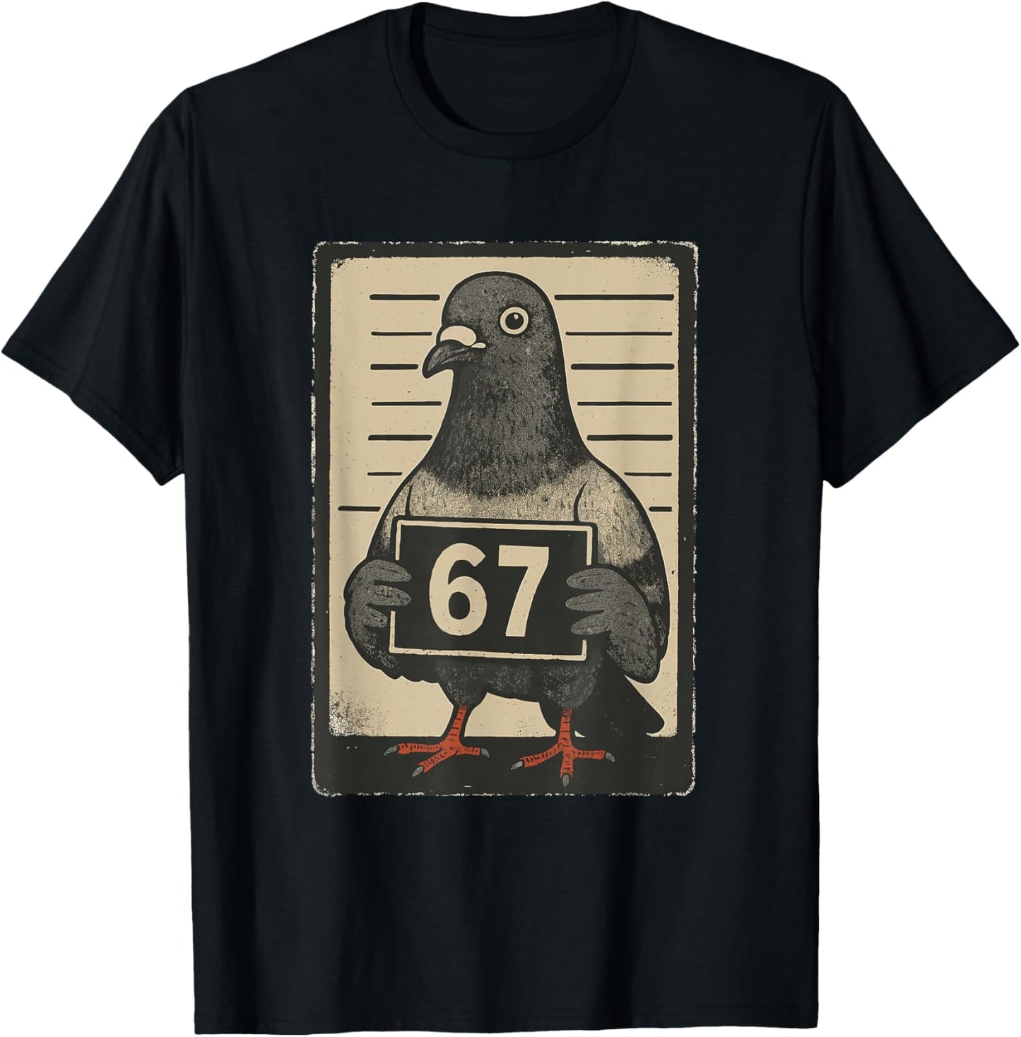 Funny Six Seven Meme 67 Pigeon Mugshot Viral Internet Trend T-Shirt - T-Shirt | Black