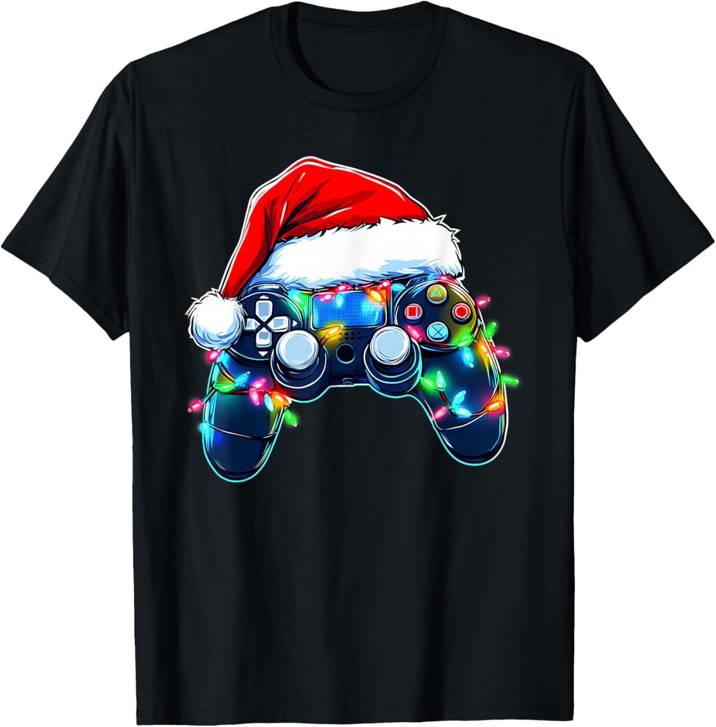 Video Game Controller Christmas Santa Hat Gamer Boys T-Shirt - T-Shirt | Black