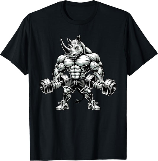 Rhino Powerlifting Weightlifting Gym Workout T-Shirt - T-Shirt | Black