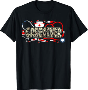 Caregiver Stethoscope Leopard Funny Caregiver Life T-Shirt - T-Shirt | Black