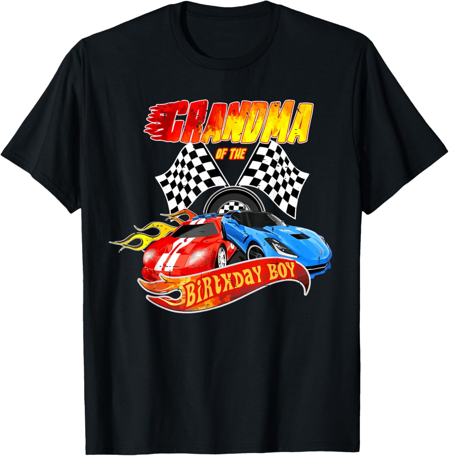 Grandma Of The Birthday Boy Race Car Birthday Party Racing T-Shirt - T-Shirt | Black