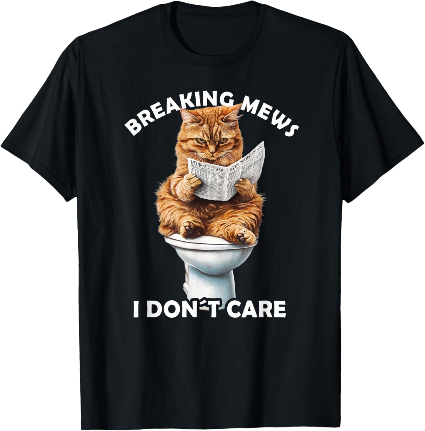 Funny Cat Toilet Reading Newspaper Cats Lover Breaking News T-Shirt - T-Shirt | Black