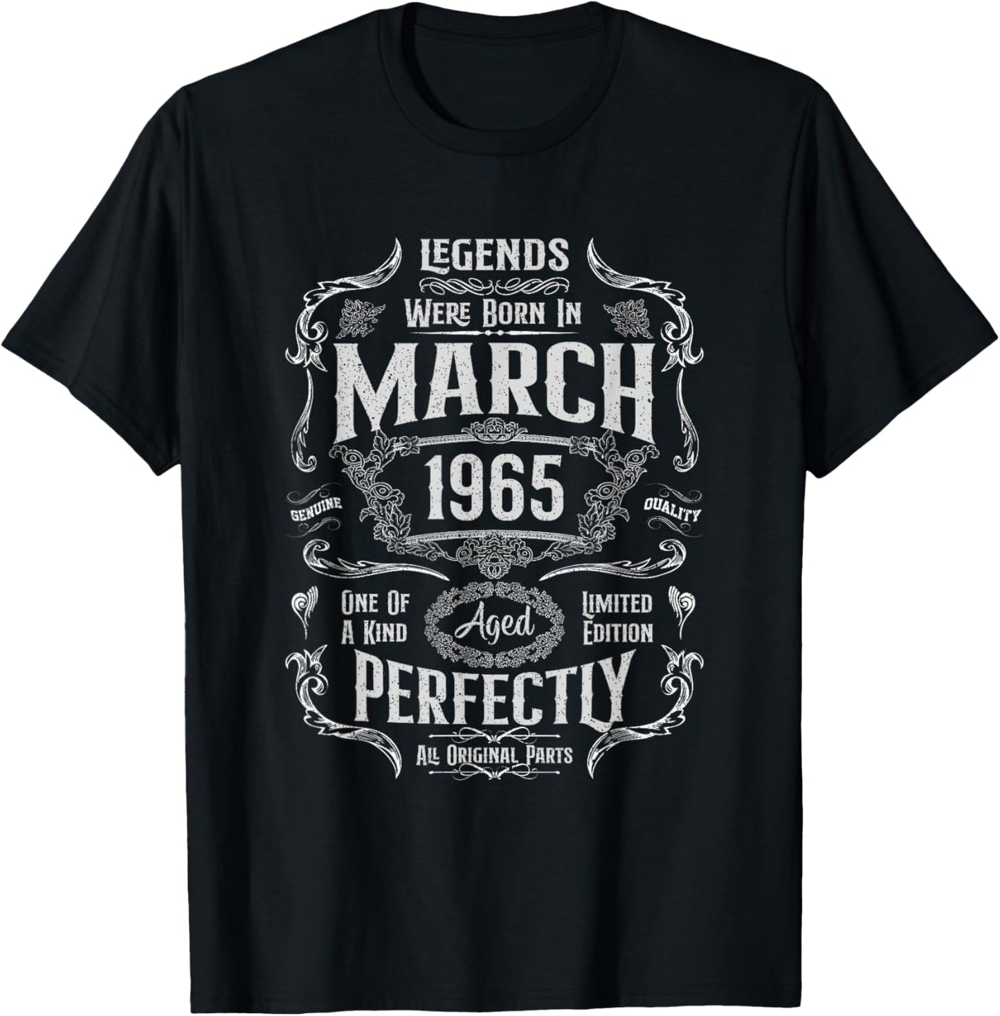 Vintage 61st Birthday Legends were Born in March 1965 T-Shirt - T-Shirt | Black