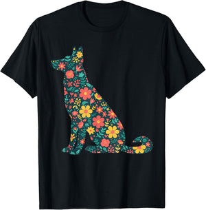 Vintage Floral German Shepherd Shirt Women, Cute Dog Mom T-Shirt - T-Shirt | Black