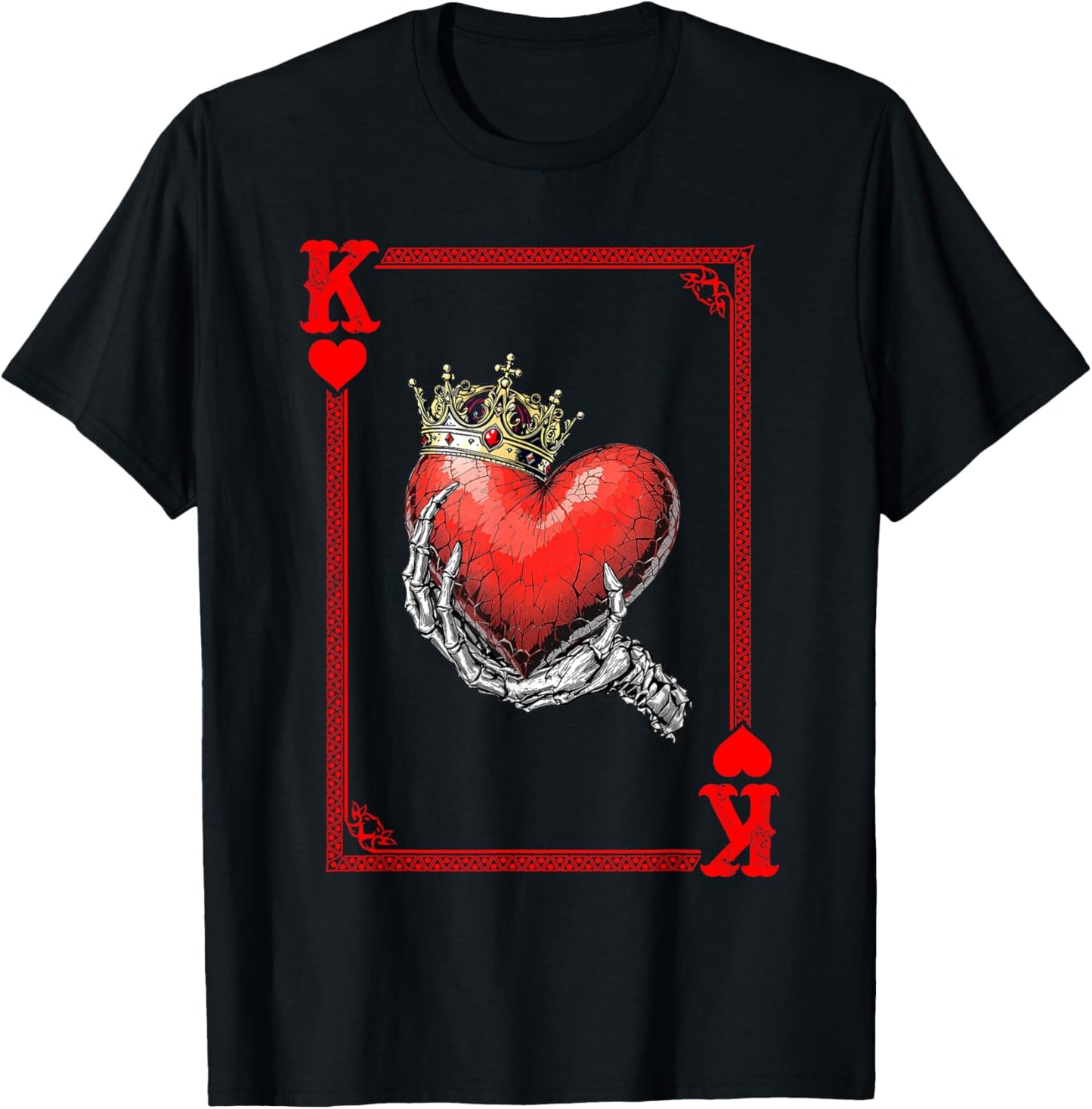 King Queen Of Hearts Playing Card Couple Matching Valentine T-Shirt - T-Shirt | Black