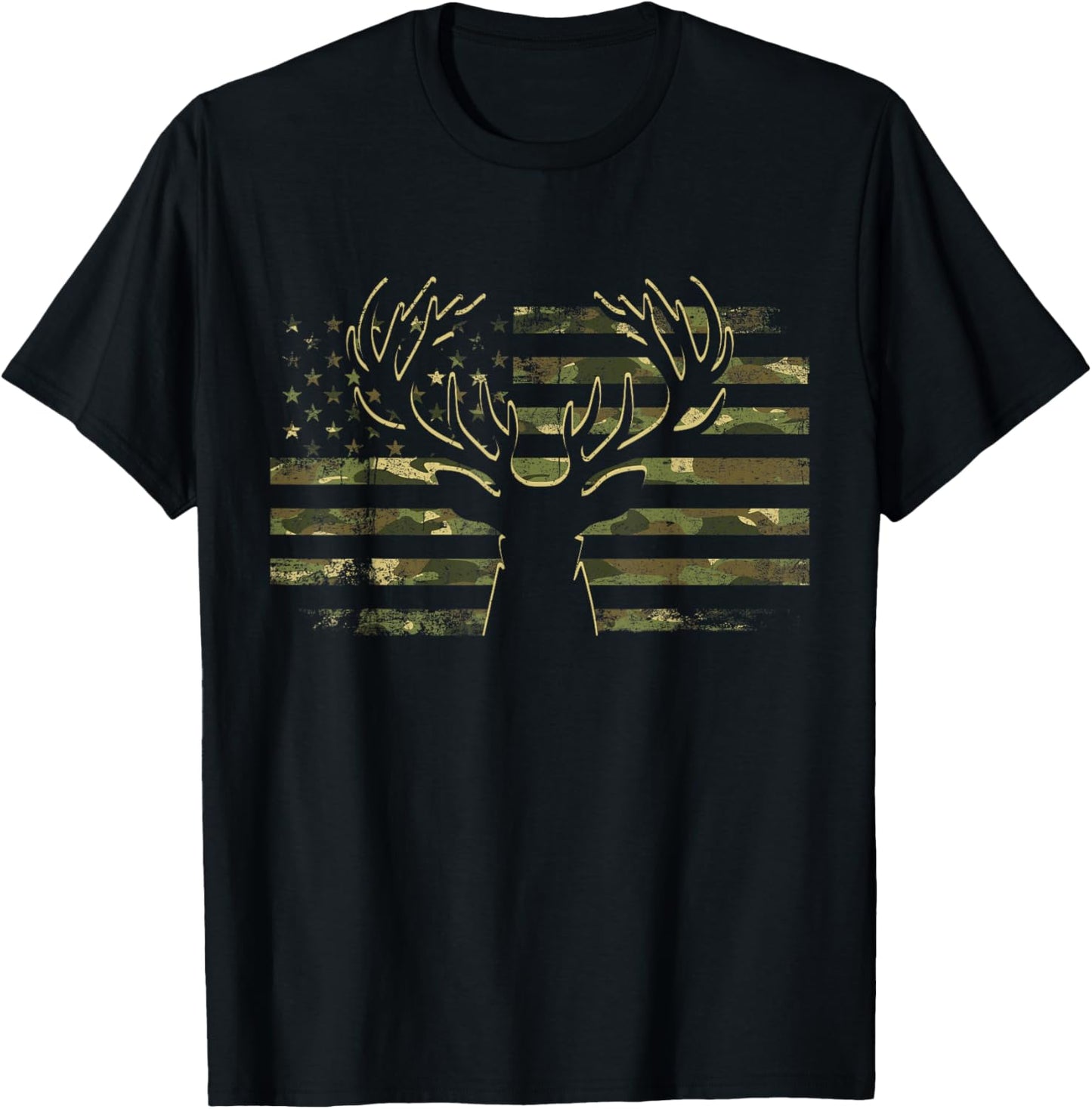 USA Flag Camouflage Deer Hunting Elk Buck Hunters Camo Flag T-Shirt - T-Shirt | Black