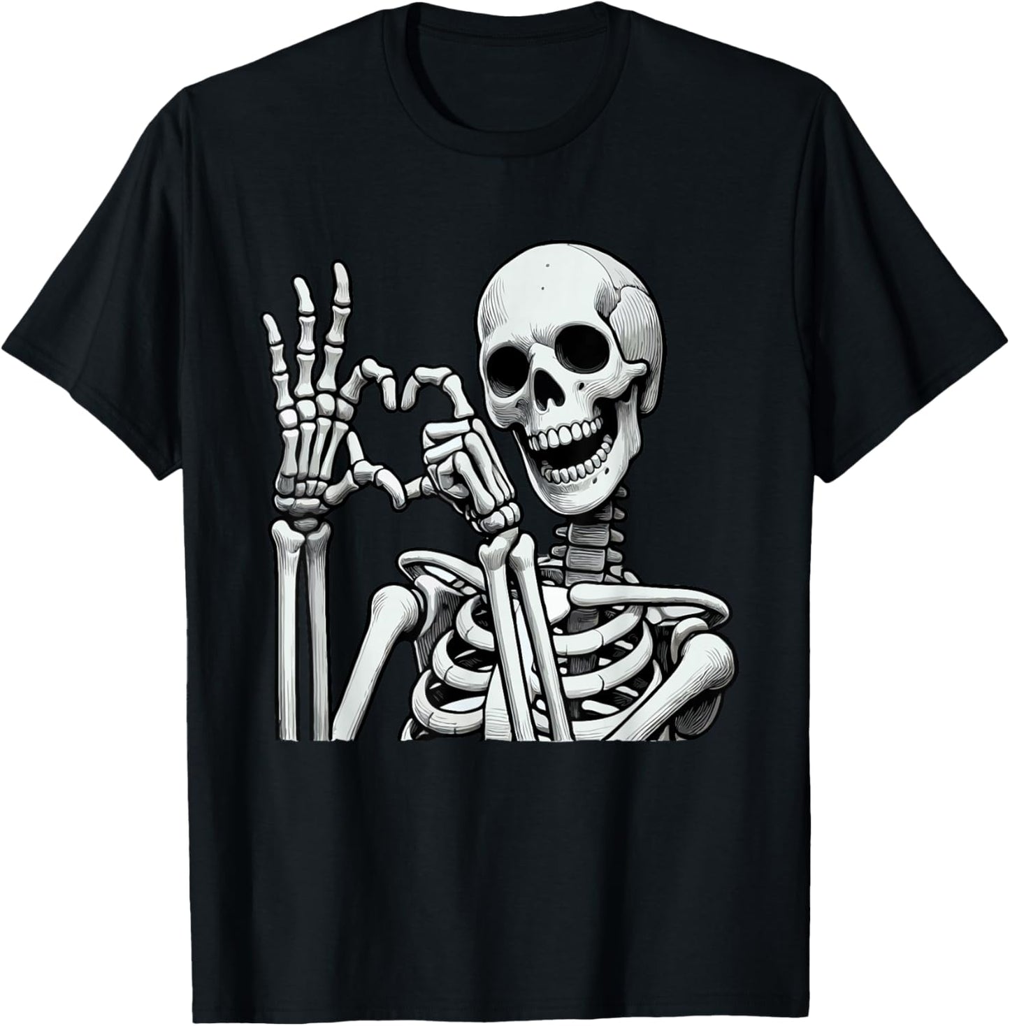 Skeleton Love Hands Halloween Finger Heart Sign T-Shirt - T-Shirt | Black