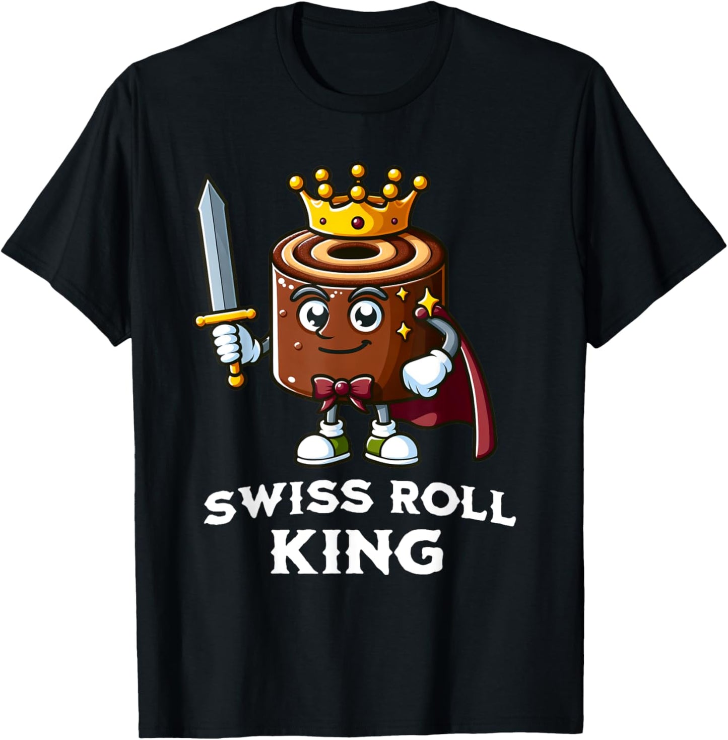 Swiss Roll King Funny Swiss Roll Lover Illustration T-Shirt - T-Shirt | Black