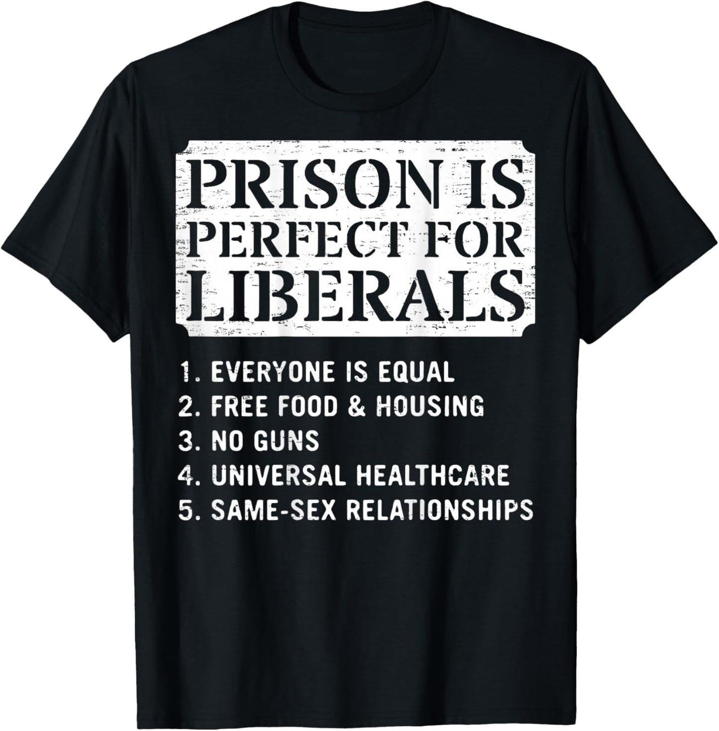 (ON Back) Prison is Perfect for Liberals Anti Liberal Quote T-Shirt - T-Shirt | Black