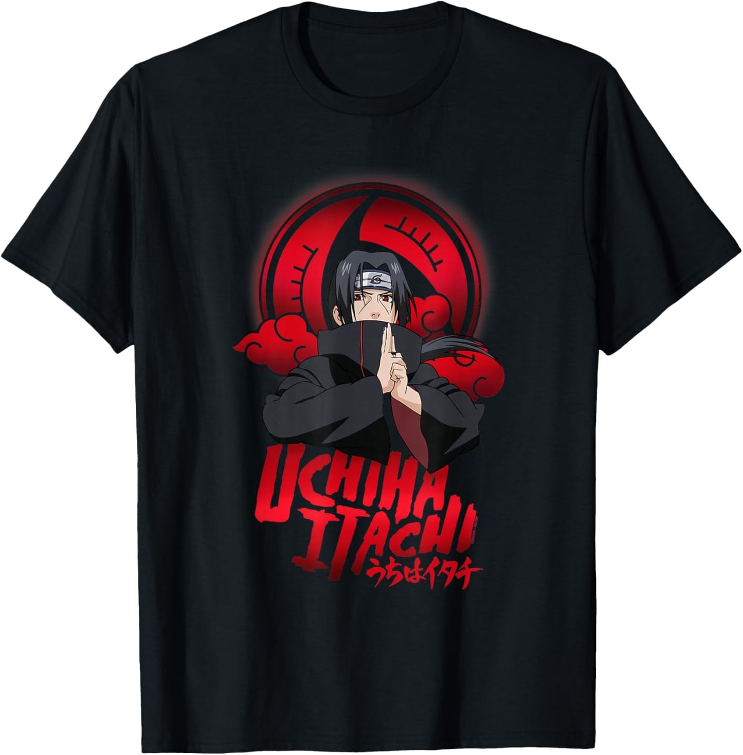 Naruto Uchiha Itachi Sharingan Symbol with Clouds Anime T-Shirt - T-Shirt | Black
