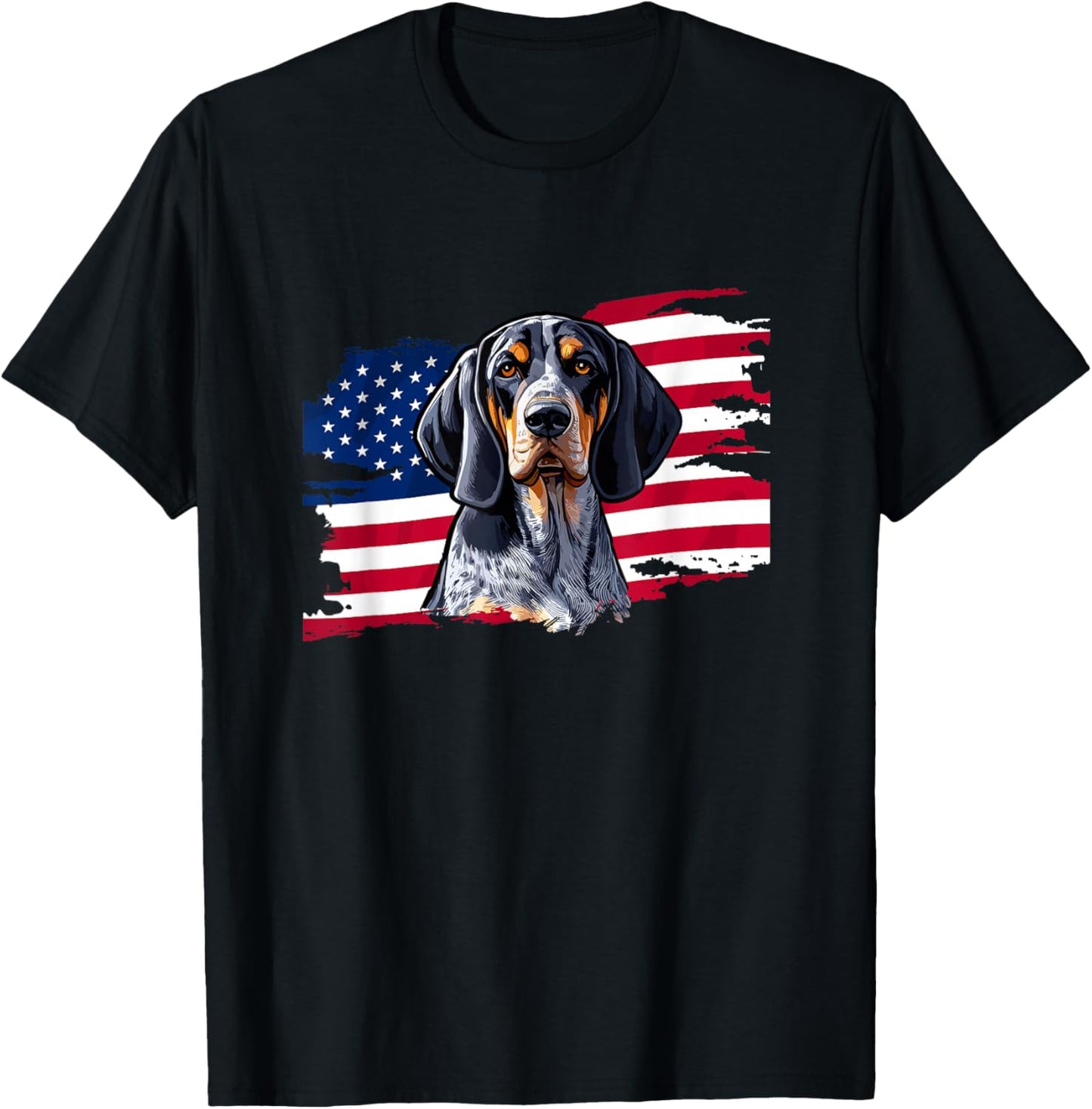 USA Flag Fourth July 4th Patriotic Bluetick Coonhound Lover T-Shirt - T-Shirt | Black