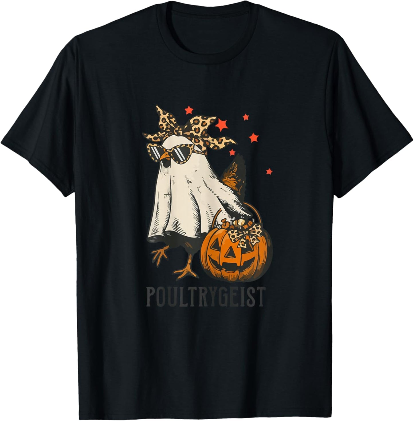 Poultrygeist Chicken Ghost Leopard Coquette Bow Halloween T-Shirt - T-Shirt | Black