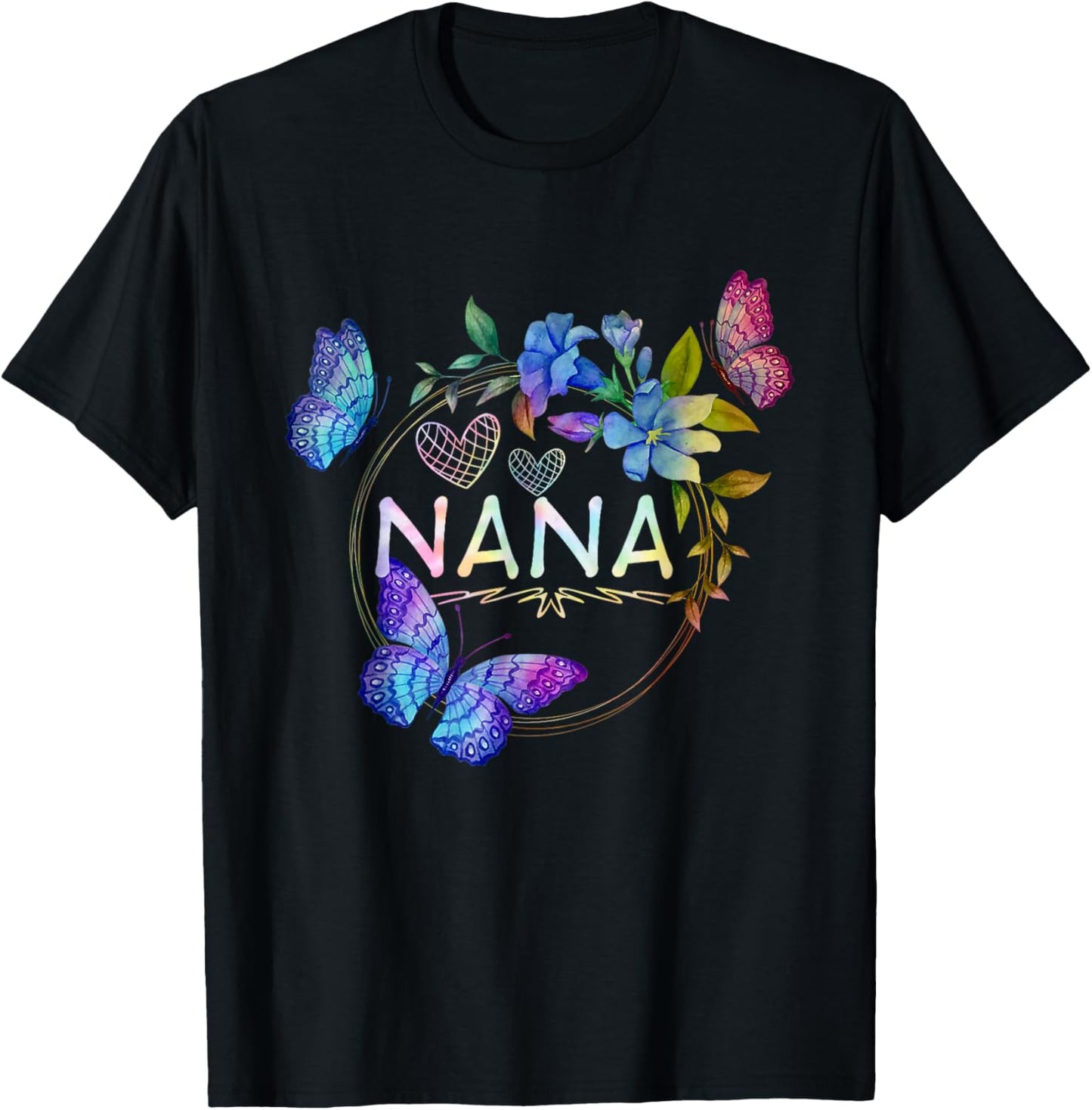 Nana shirt with butterflies Mother's Day Tie Dye T-Shirt - T-Shirt | Black