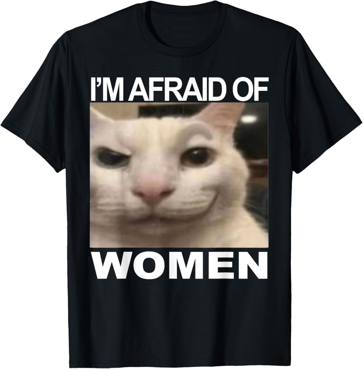 I’m Afraid Of Women Funny Meme Cat Lover Sarcastic Humorous T-Shirt - T-Shirt | Black