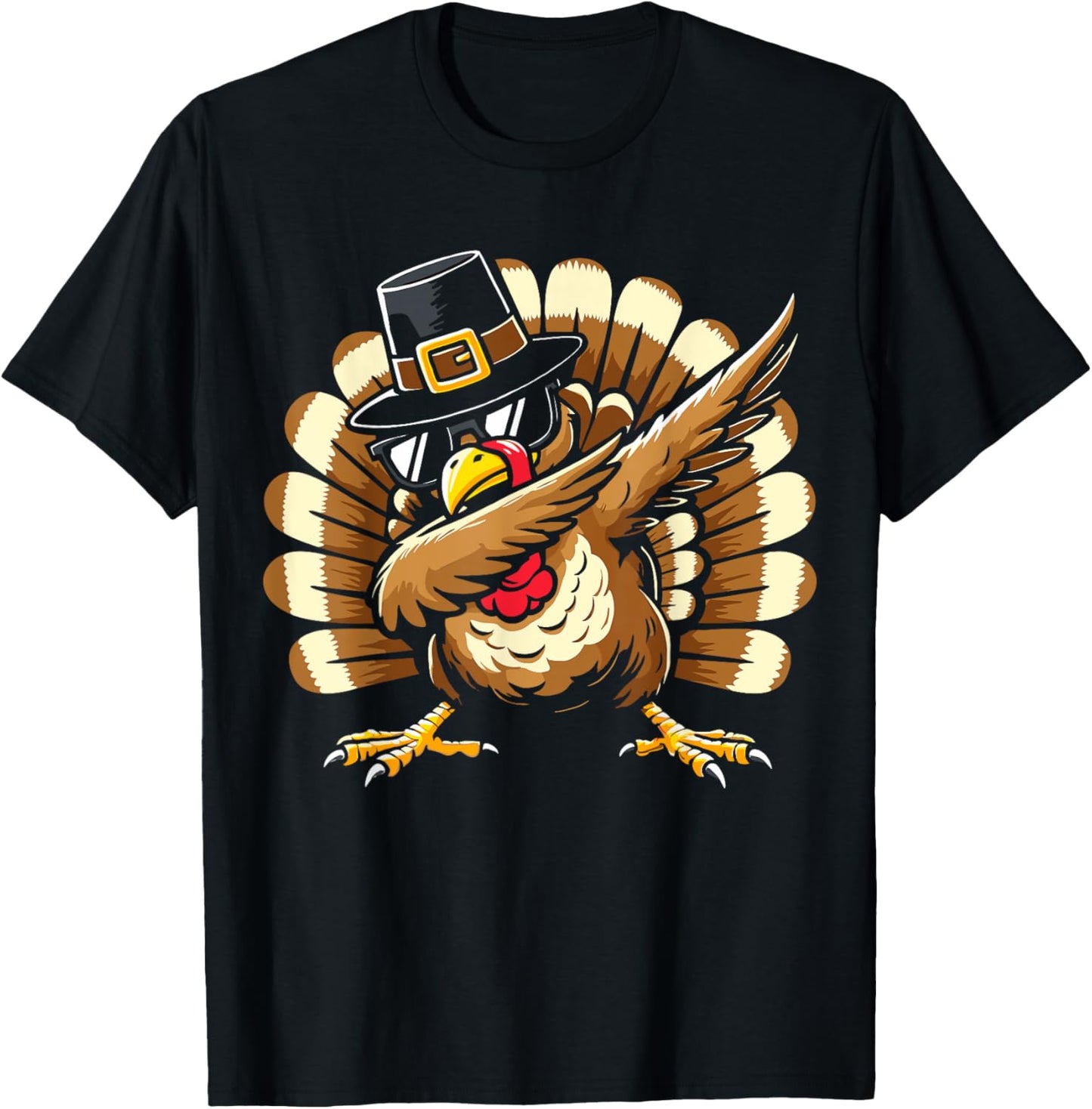 Dabbing turkey pilgrim for thanksgiving family kids T-Shirt - T-Shirt | Black