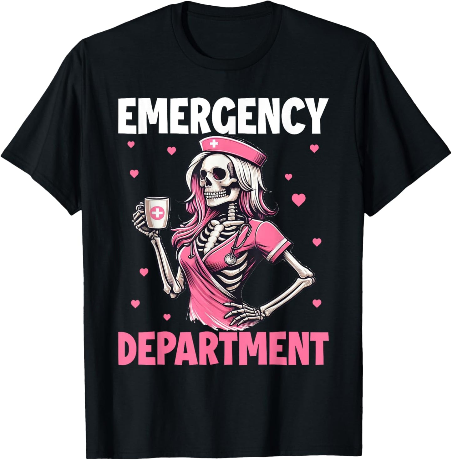 Valentine Er Nurse Emergency Department Room Skeleton Nurse T-Shirt - T-Shirt | Black