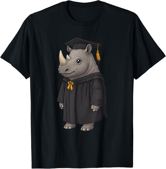 Cute Rhino Graduation T-Shirt - T-Shirt | Black