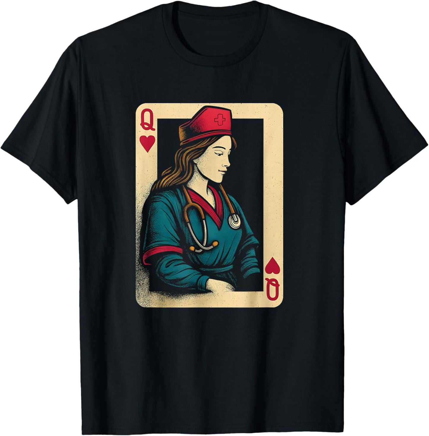 Queen of Heart Nurse Doctor Playing Card T-Shirt - T-Shirt | Black