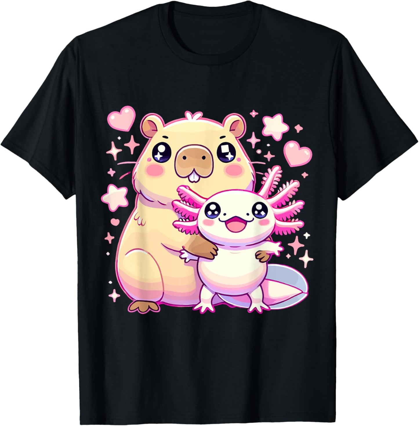Capybara and Axolotl T-Shirt - T-Shirt | Black