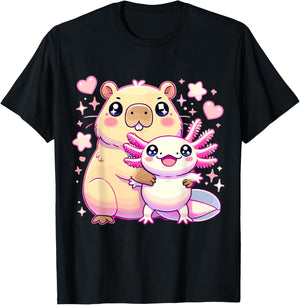 Capybara and Axolotl T-Shirt - T-Shirt | Black