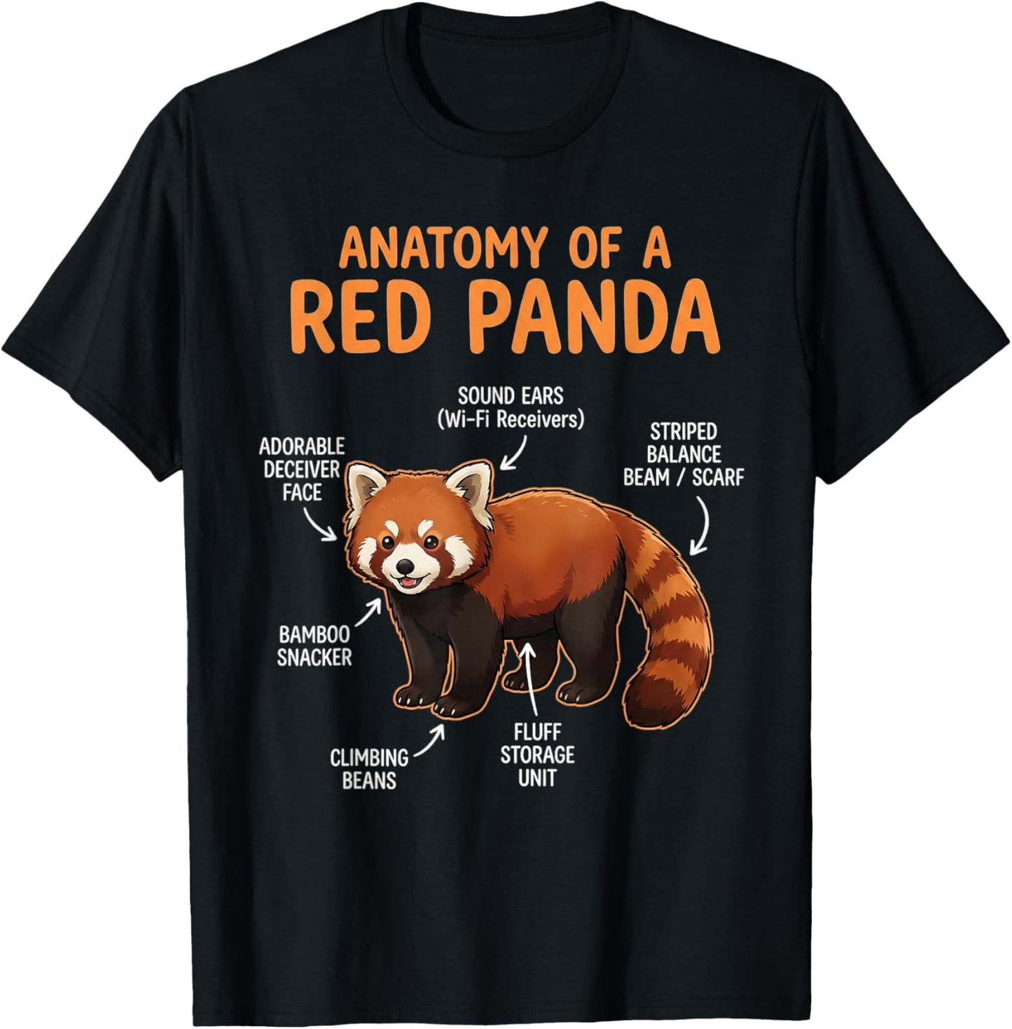Red Panda Lover Animal Anatomy of A Red Panda T-Shirt - T-Shirt | Black